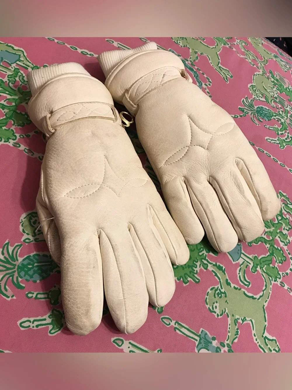 Vintage Grandoe cream cashmere blend lined Ski Winter gloves women’s size large